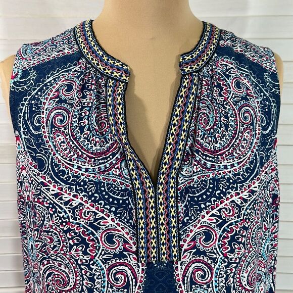 Daniel Rainn Top Small Blue Sleeveless Boho Paisley NWOT - Picture 3 of 16